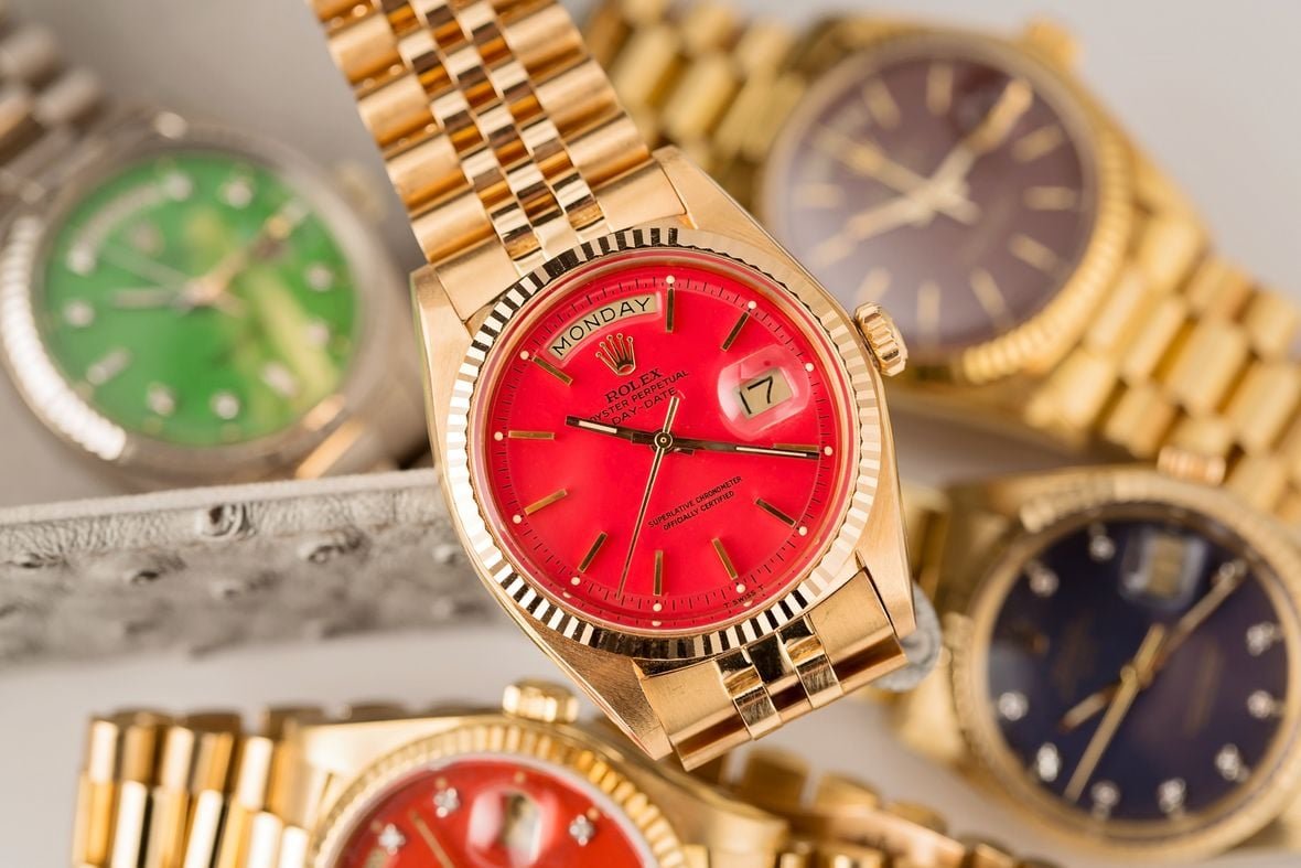 Vintage Rolex Day-Date - Red Stella Dial Rolex Stella Dial vs Oyster Perpetual Red Jubilee Bracelet