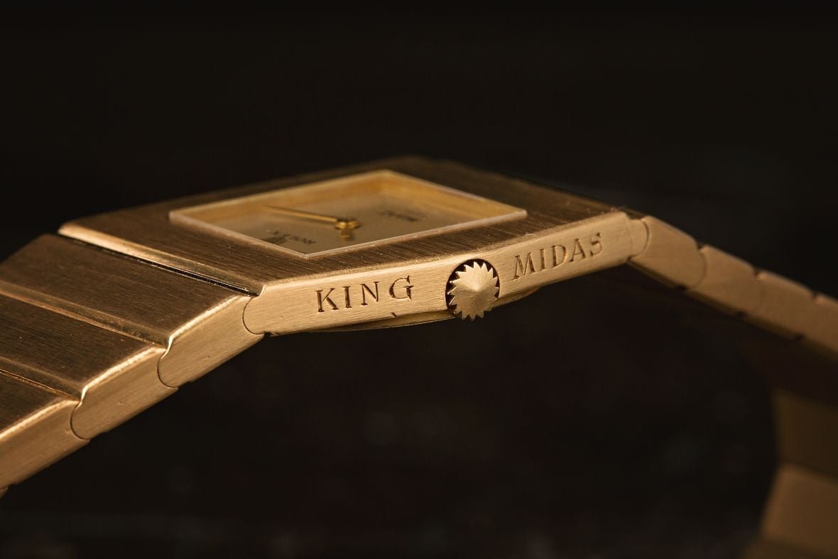 Gerald Genta Rolex King Midas Dial and Crystal Rolex King Midas Gold Cellini Gold Watch Case Engraving Winding Crown