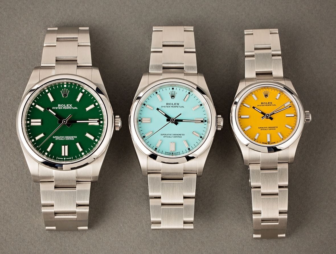 Rolex Oyster Perpetual Watches Rolex Stella Dial vs Oyster Perpetual Watches OP Green Turquoise Yellow