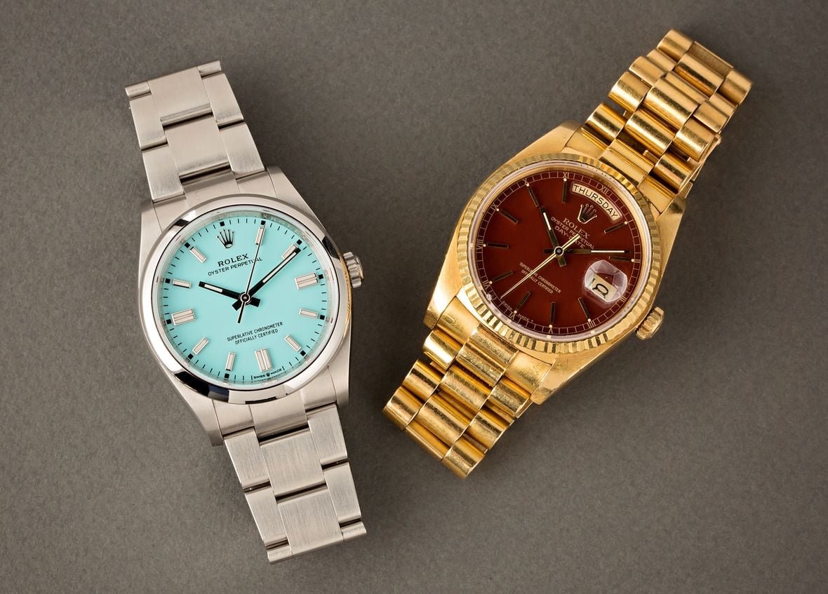 Rolex Oyster Perpetual & Vintage Stella Dial Rolex Stella Dial vs Oyster Perpetual turquoise oxblood